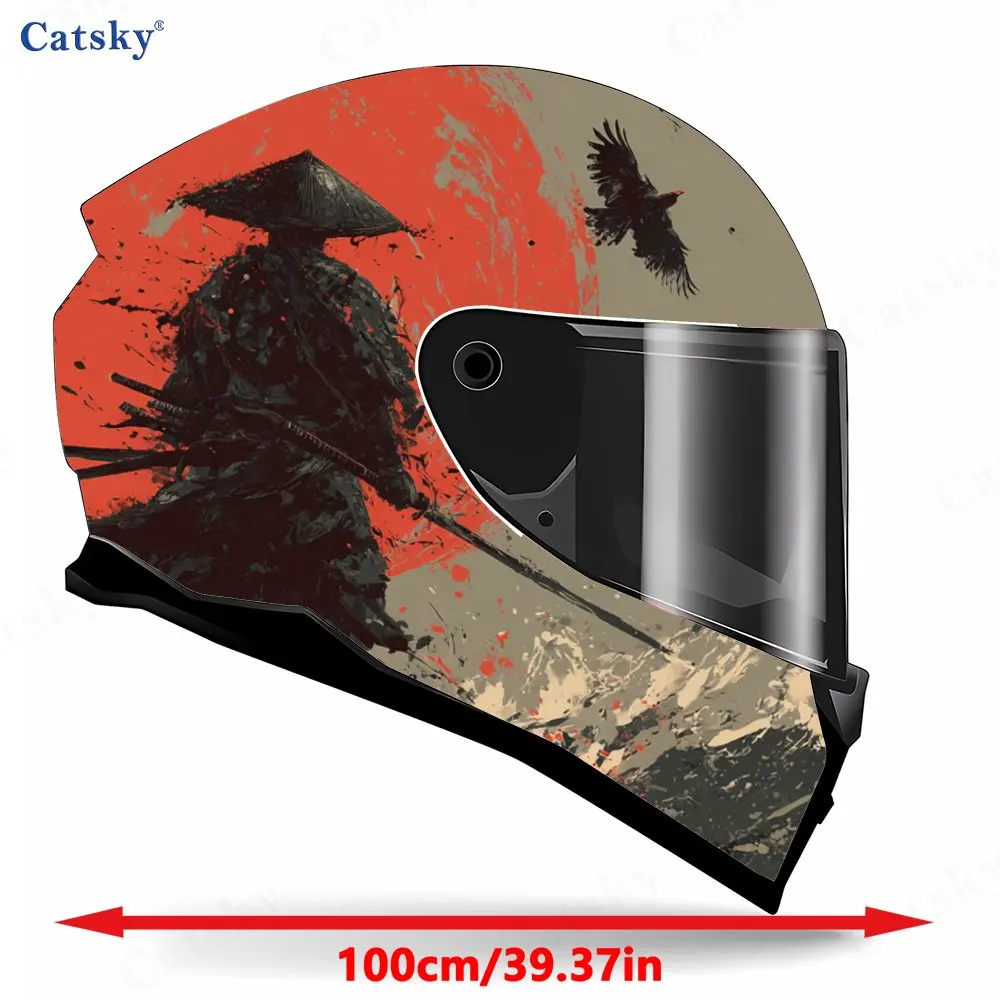 Dual-sword Samurai Print Helmet stickers , PVC Material Multifunctional Helmet Stickers, Scratch-Resistant & Fade-Proof, Easy to