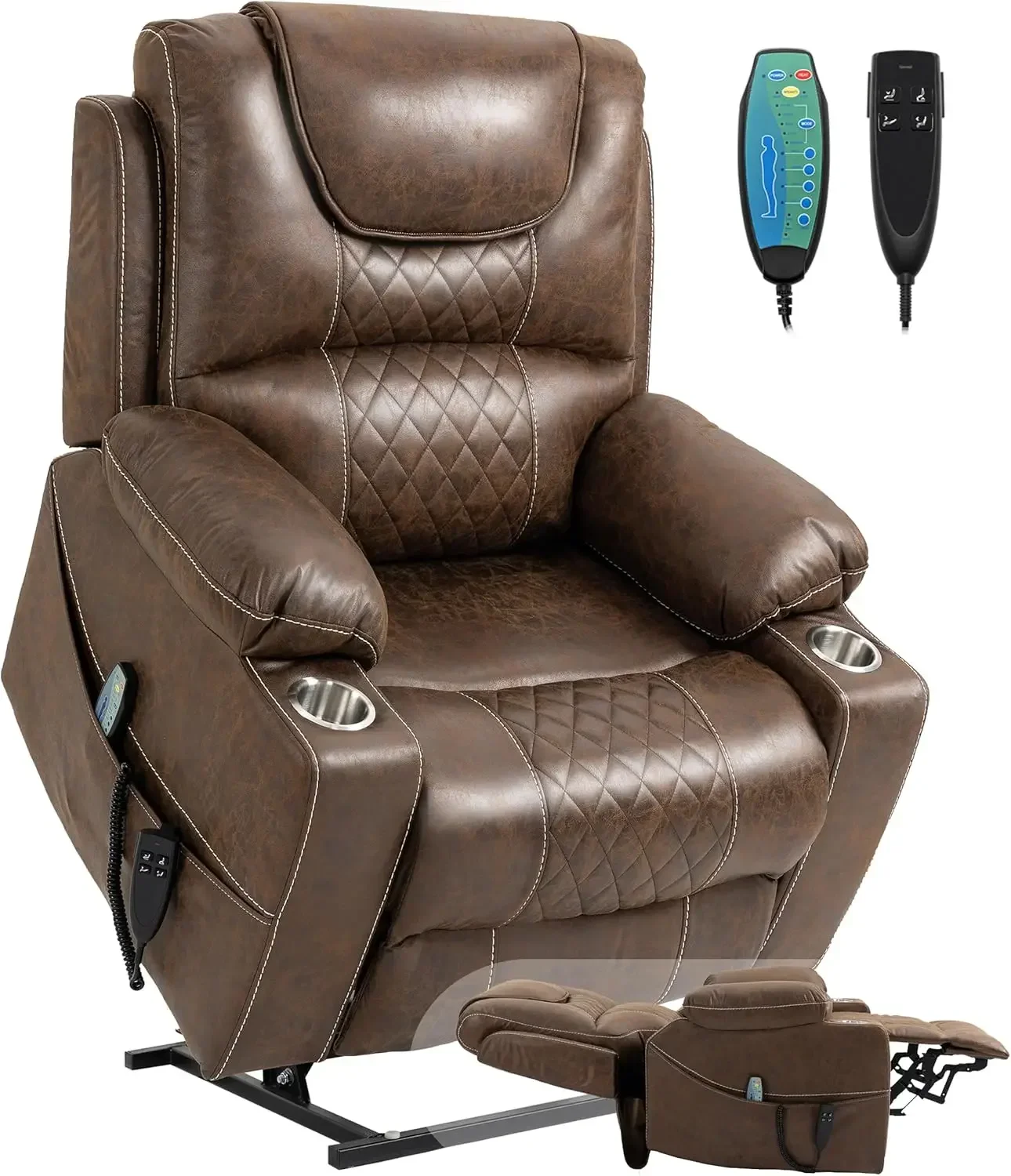 

Large Power Lift Recliner Chair Sofa with Massage and Heat,Cup Holders,Extended Footrest,Air Leather Home Theater Seat