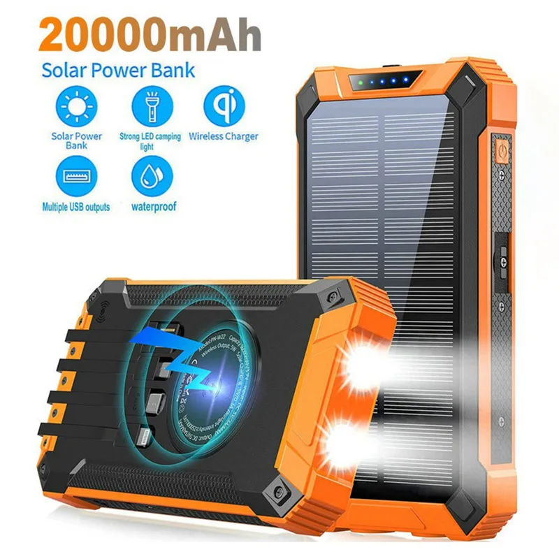 3 in 1 Portable Solar Panel Power Bank 20000mAh Led Light 4 Usb line for Cell Phone With Battery Charger For Camping Hiking