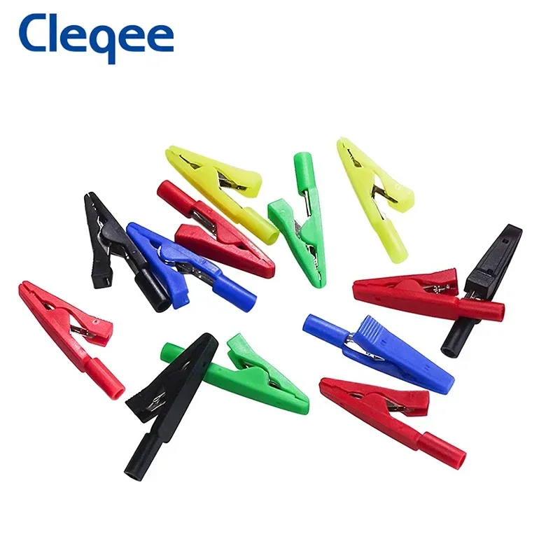 Cleqee P2009 Full Insulated Mini Alligator Clip with 2mm Socket Crocodile Clip to 2mm Test Probe Banana Plug Jack 6 Colors