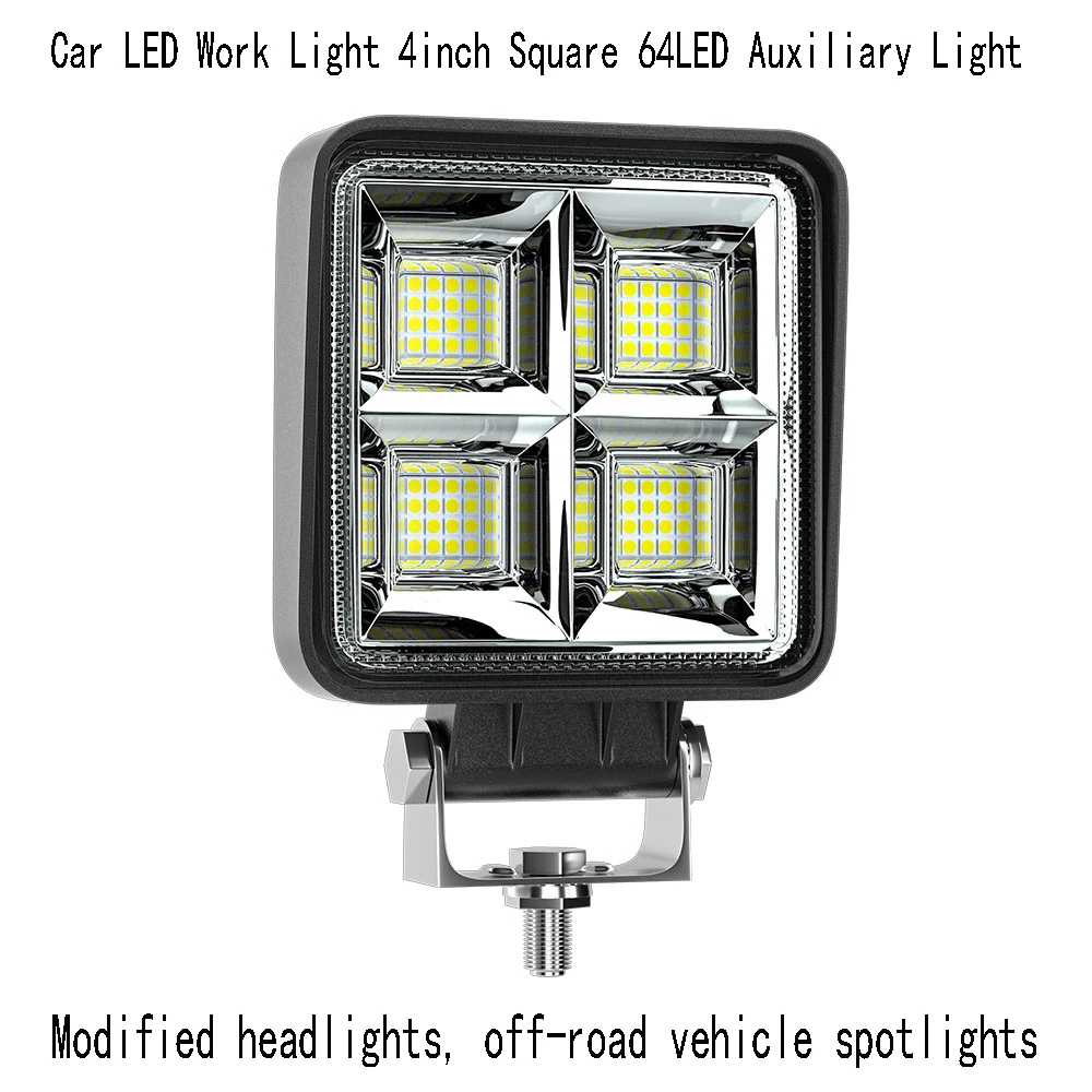 4inch 48W Car LED Work Light 6500K White Spot Beam Lights Square 64LED Working Lamp For Car Motocycle Off-Road Universal 12V 24V