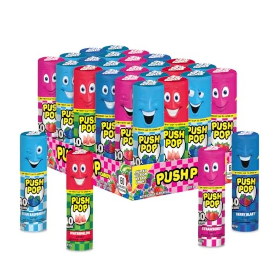

Push Pop Candy Lollipops - Individually Wrapped Variety Candy Party Pack - Lollipops in Assorted Fruity Flavors - Fun Candy for