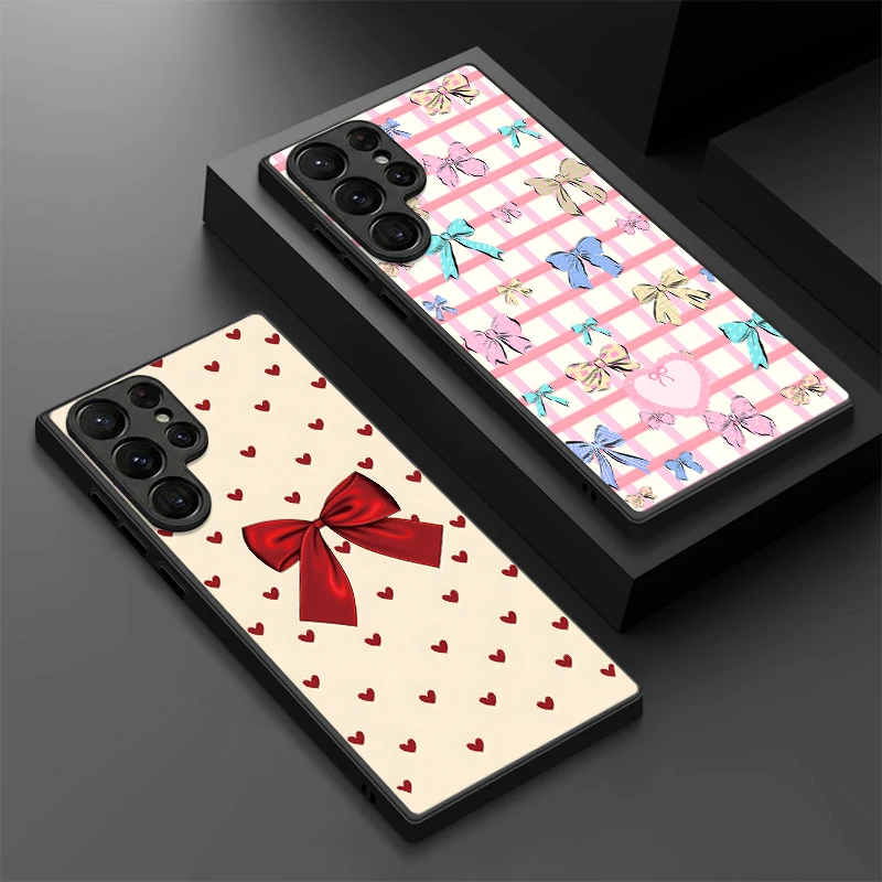 Magnetic Cartoon Bow Print Phone Case For Samsung Galaxy S25 FE S26 S23 S24 Ultra S22 Plus S25 Edge For Magsafe Matte Hard Cover