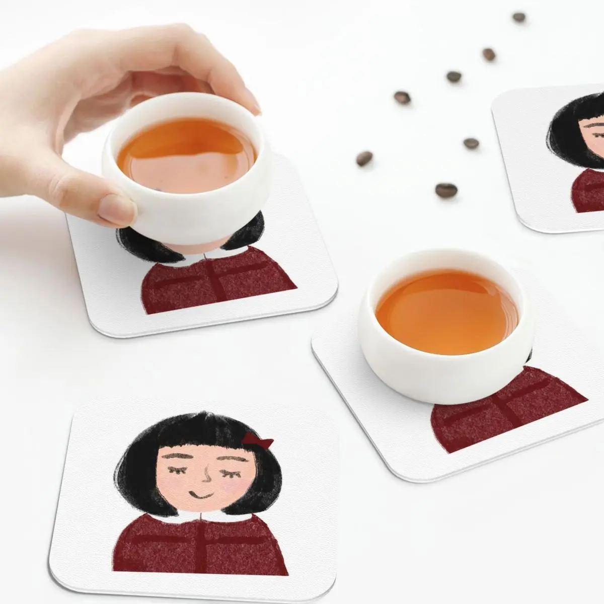 

Aesthetic French Girl Parisian Chic Coasters Leather Placemats Insulation Coffee Mats For Home Kitchen Dining Pads Set of 4