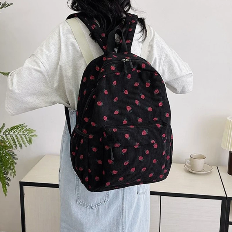 Teen Girls Lovely Strawberry Backpack College Student Large Capacity School Bookbag Women Travel Laptop Rucksack Causal Daypack