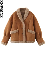 XNWMNZ autunno inverno moda donna giacca tascabile allentata cappotto caldo in lana di agnello scamosciato retrò da donna