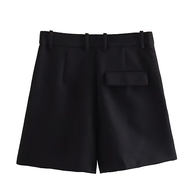 CLAZZAA Women Fashion White Pleated Front Zipper Shorts Vintage High Waist Female Chic Lady Shorts