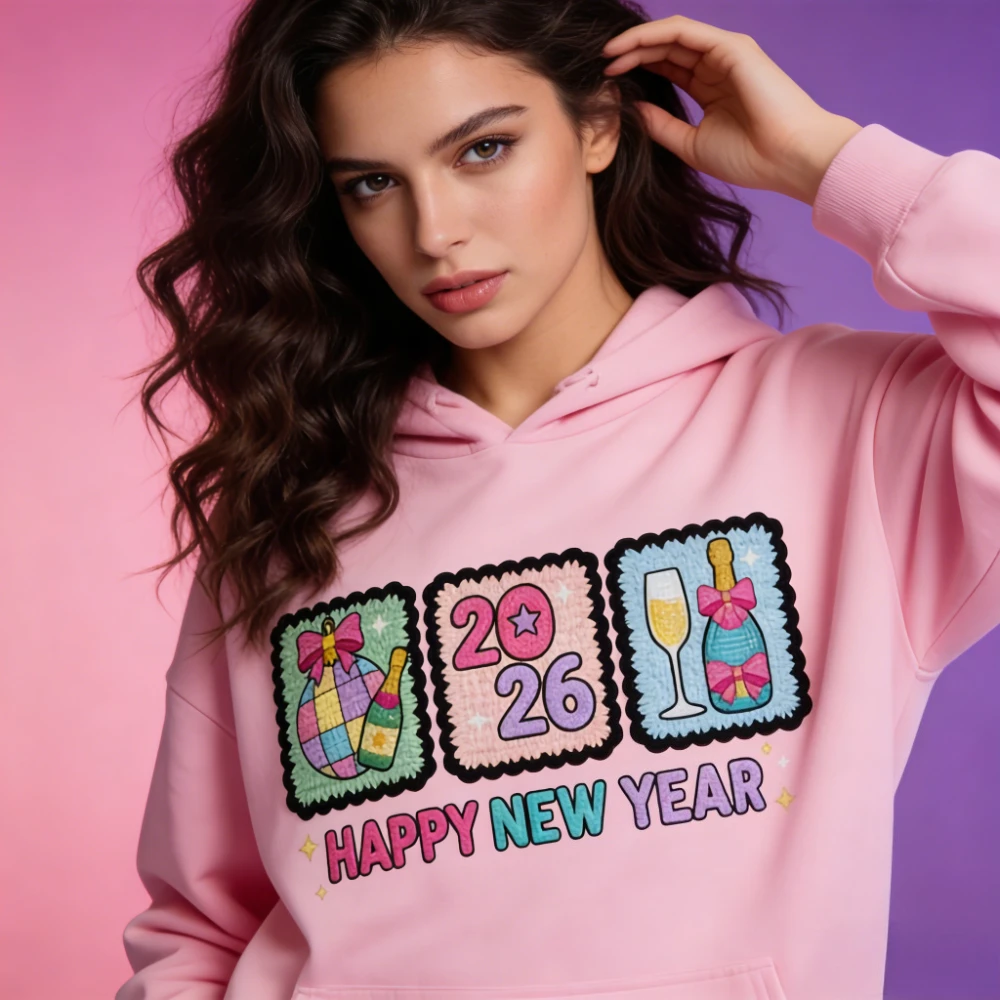 Nieuwjaar 2026 Vakantie Hoodies Moderne en trendy Dames Herfst Winter Kleding Creatief ontwerp Nieuwjaarsfeest Hoodie Hot Sale Tops