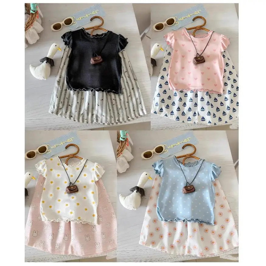 

Floral Print Comfortable Soft Mask Set Summer New Style Girls Straight Leg Pants T-Shirt Home Clothes Cotton Silk Fabric
