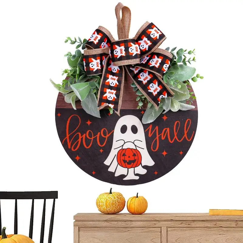 Halloween Ghost Wreath Ornaments Haunted House Hunging Ghost Decoration Ghost Wreath Halloween Decorations With Pumpkin Flower