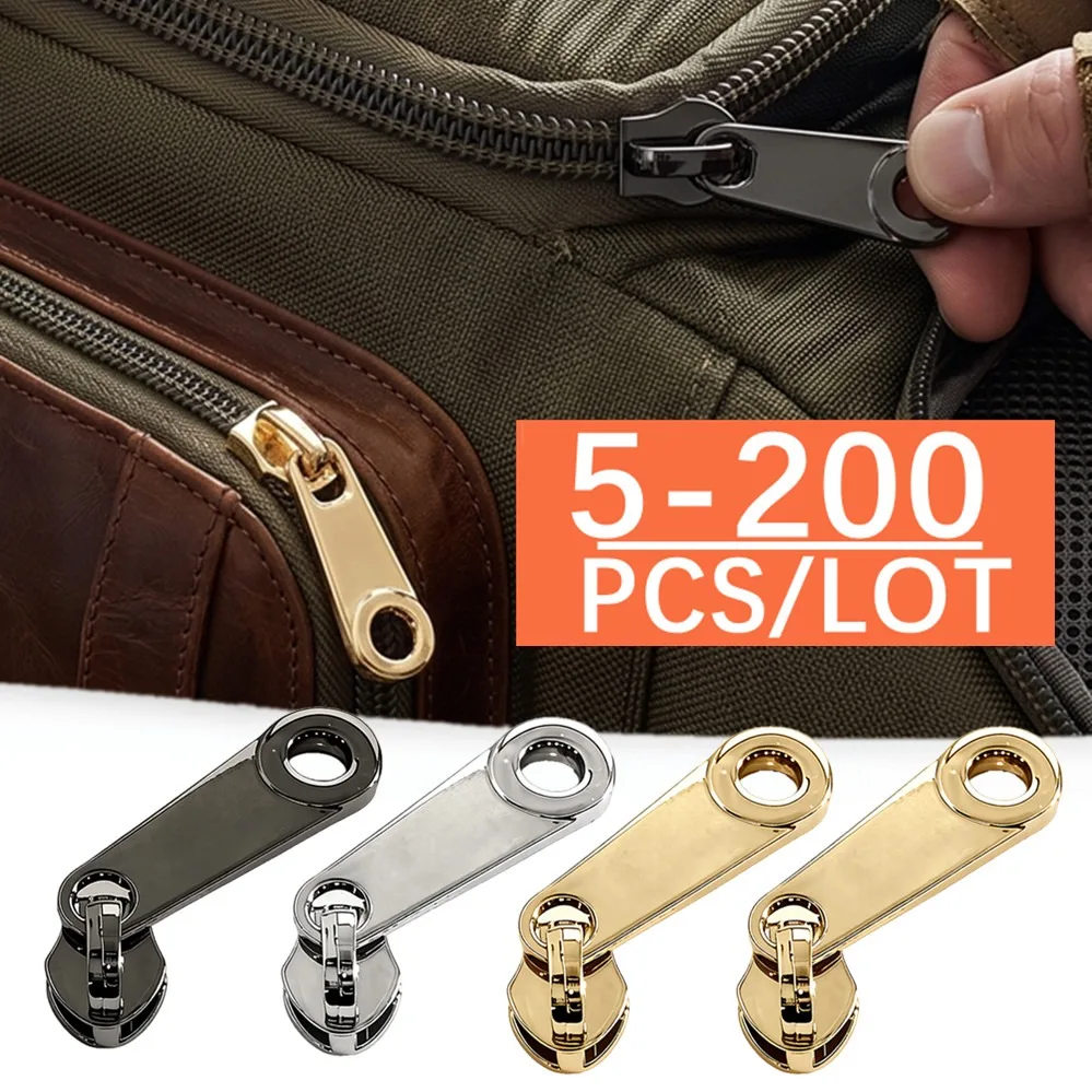 5/200Pcs Zipper Slider Pulls for 5# Nylon Zippers Tapes Bag Pocket Zips Heads Repair Kits DIY Replacement Sewing Accessories
