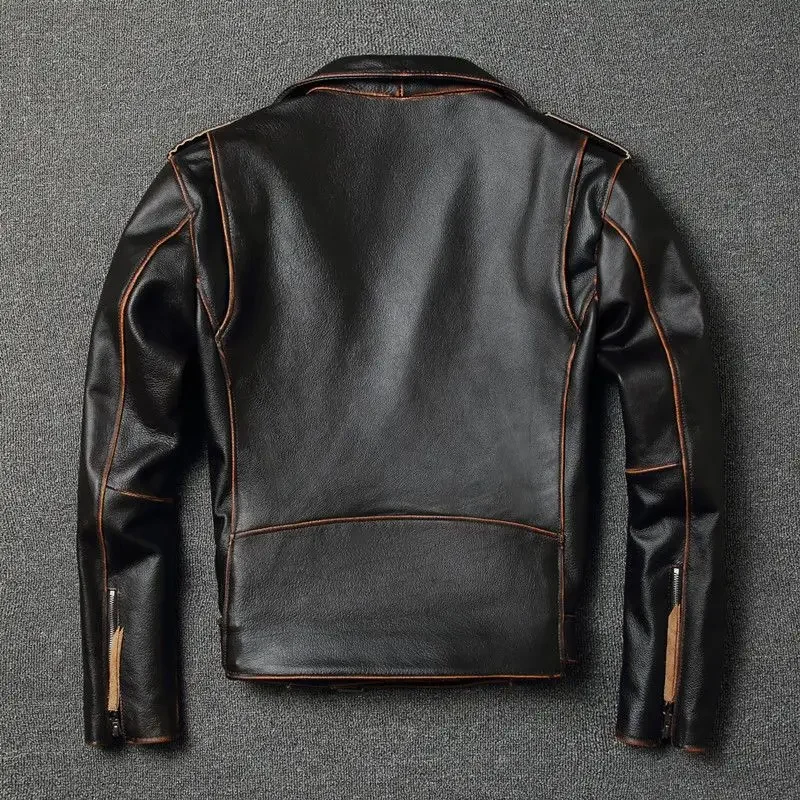 High Quality Men's Genuine Leather Jacket Male Retro Oblique Zipper Aviator Bomber Jacket Man Casual Motorcycle Make Old Brown