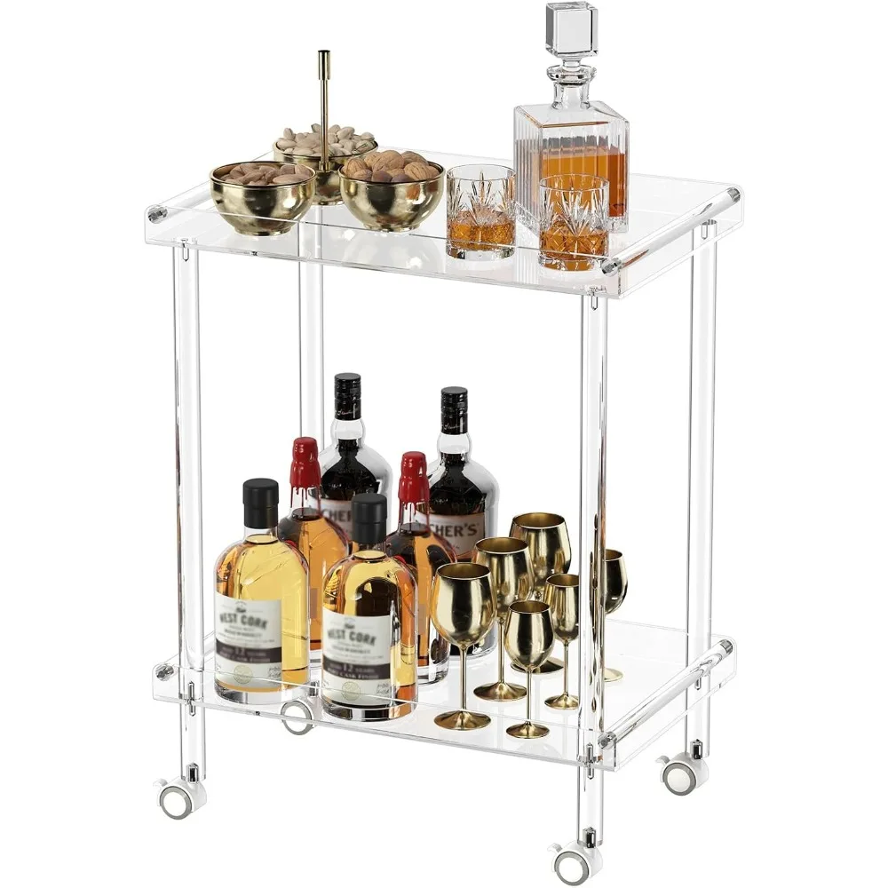 

Acrylic Bar Cart, Rolling Serving Cart with 4 Lockable Wheels for The Home Bar, Kitchen, Living Room, Modern, 2-Tier, 23.