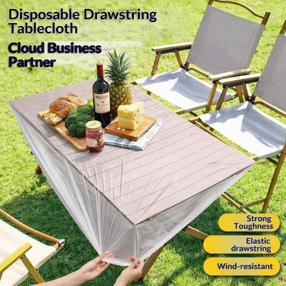 10Pcs Elastic Bound Disposable Table Cover Oil-Proof Thickened Picnic Mat Transparent Waterproof Table Protector Outdoor