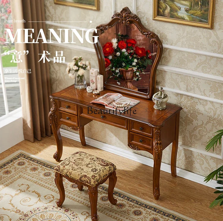 

yj19 American Style Solid Wood Dressing Table Nordic Small Apartment Light Luxury Home Carved Multi-Functional Vanity Table