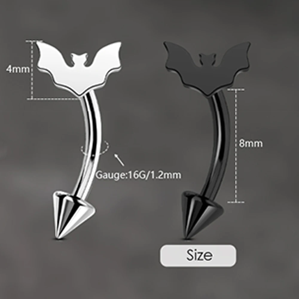 2pcs 16G Bat Rook Eyebrow Ring Vertical Labret Lip Piercing