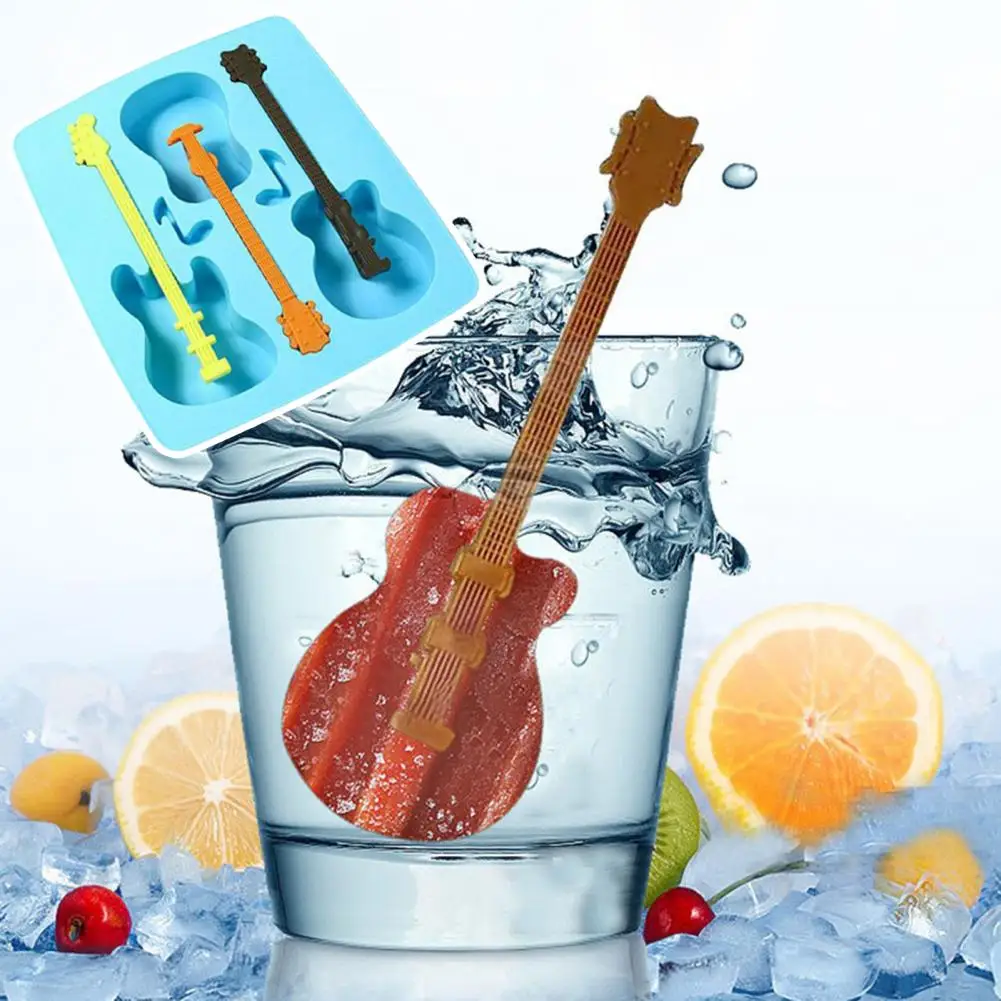 Ice Cube Mold Non-Stick Guitar-shaped Ice Tray Mold Soft Food Grade DIY Ice Tray Mold 3 Grids Ice Cube Maker Kitchen Accessories