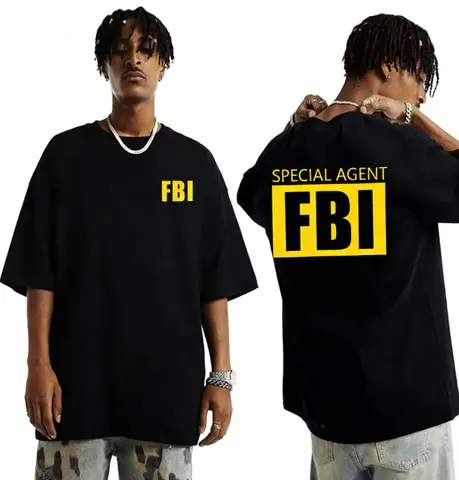 Men's Clothing Hot Selling Fun Design FBI Pattern Printed Cotton T-shirt Street Casual Short Sleeved Round Neck T-shirt Top