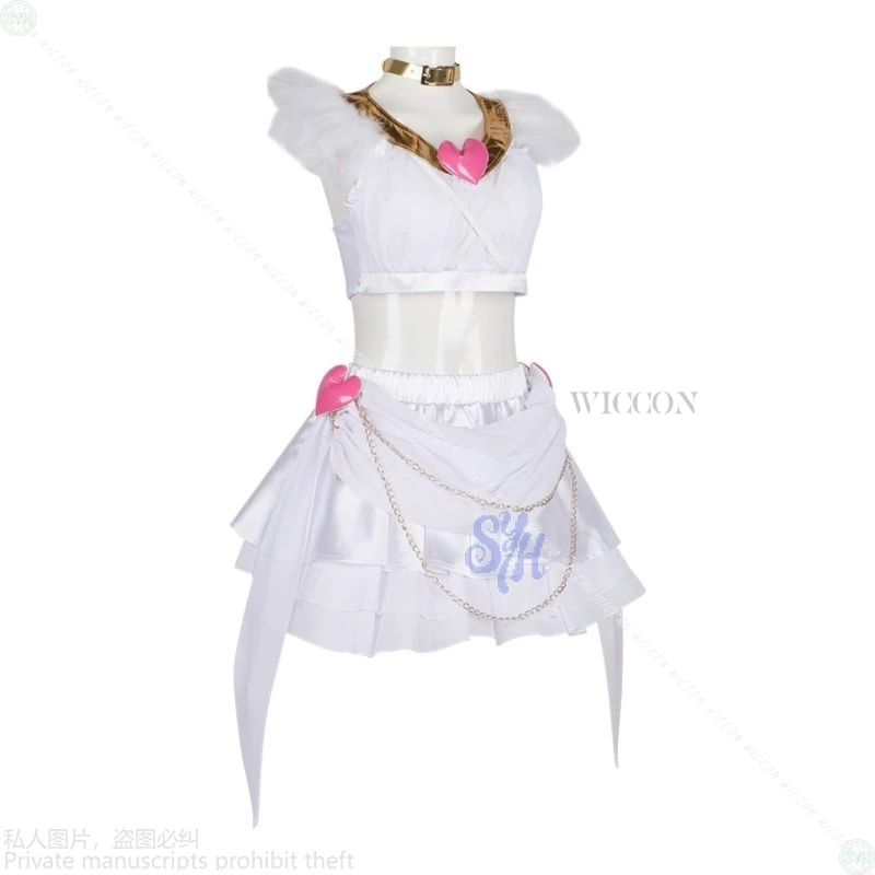 Sexy bellissimo angolo Anime slip e calza con reggicalze Cosplay ali cuore vestito bianco Lolita Halloween festa di Natale Cos