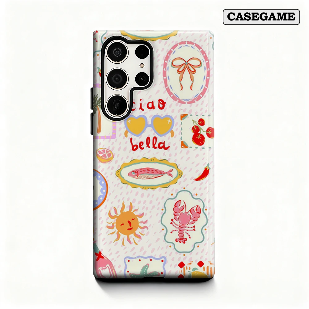 Italian Summer Ciao Bella Phone Case for Samsung Galaxy S25 Ultra S24 S23 Ultra Plus Shockproof Double Layer Back Cover