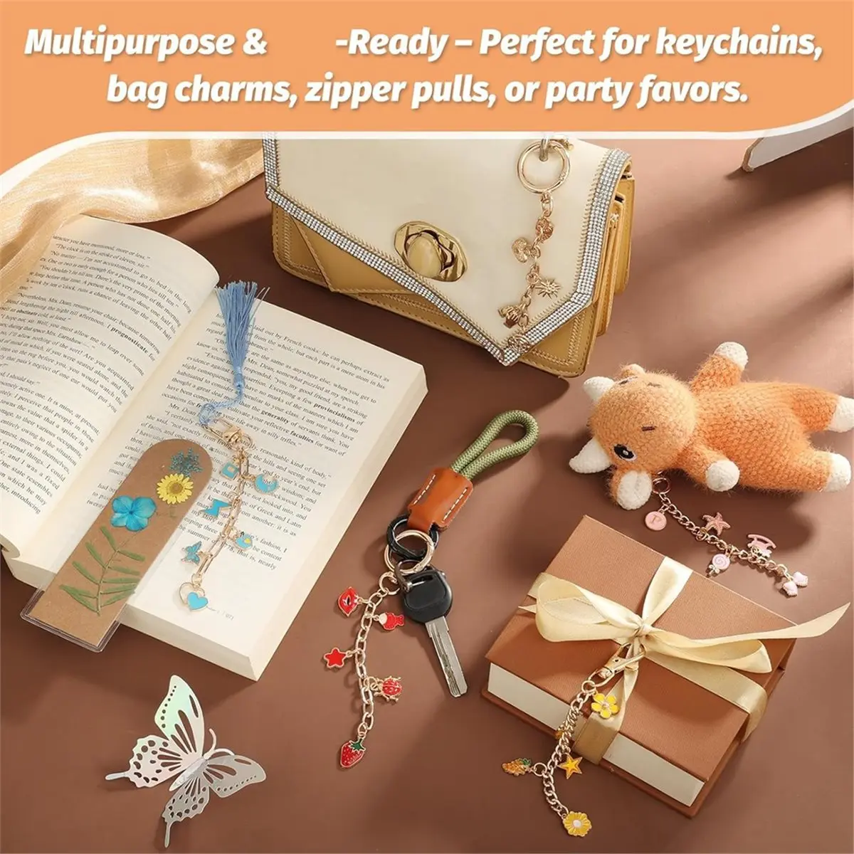 DT38 500Pcs Lip Gloss Keychain Making Kit, DIY Charms Craft Supplies with Key Chain Hooks, Jump Rings & Tools