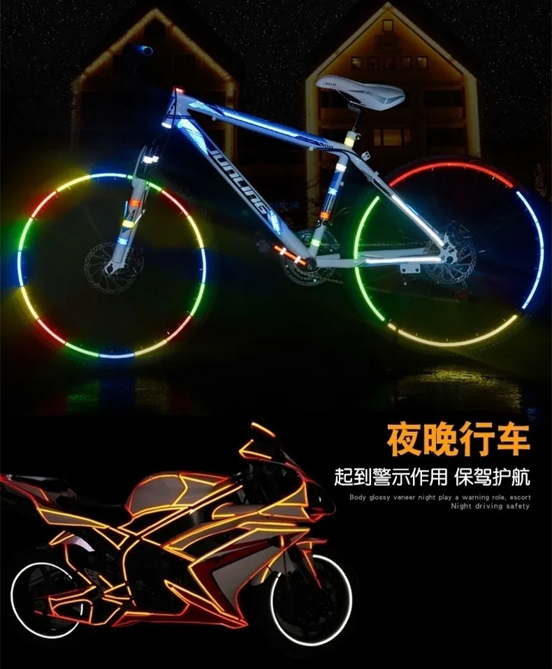 1cmx8m Bike Stickers Reflective Tape Fluorescent MTB Bicycle Strips Cycling Tapes for Bicycle Helmet Motorcycle Scooter