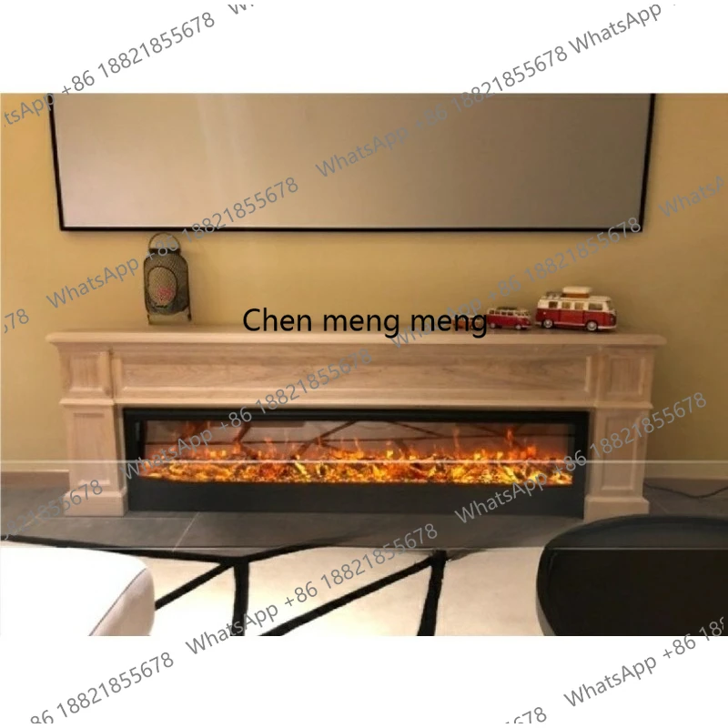 

American solid wood fireplace TV cabinet, log color decoration, French style, retro foyer entrance background wall
