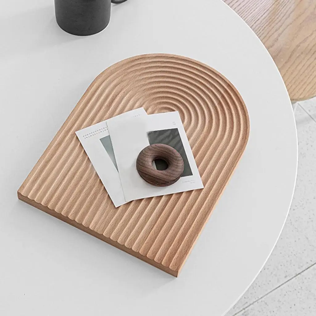 Nordic Groove Wood Serving Tray Snack Dessert Storage Kitchenware Home Decor