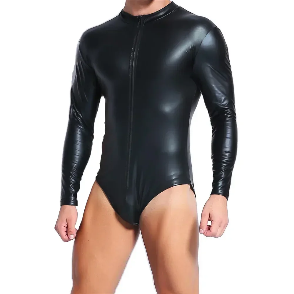 الرجال فو الجلود قطعة واحدة الدمى ارتداءها مثير سستة طويلة الأكمام الجوارب Catsuit حللا رومبير الذكور ليلة كلوبوير ازياء