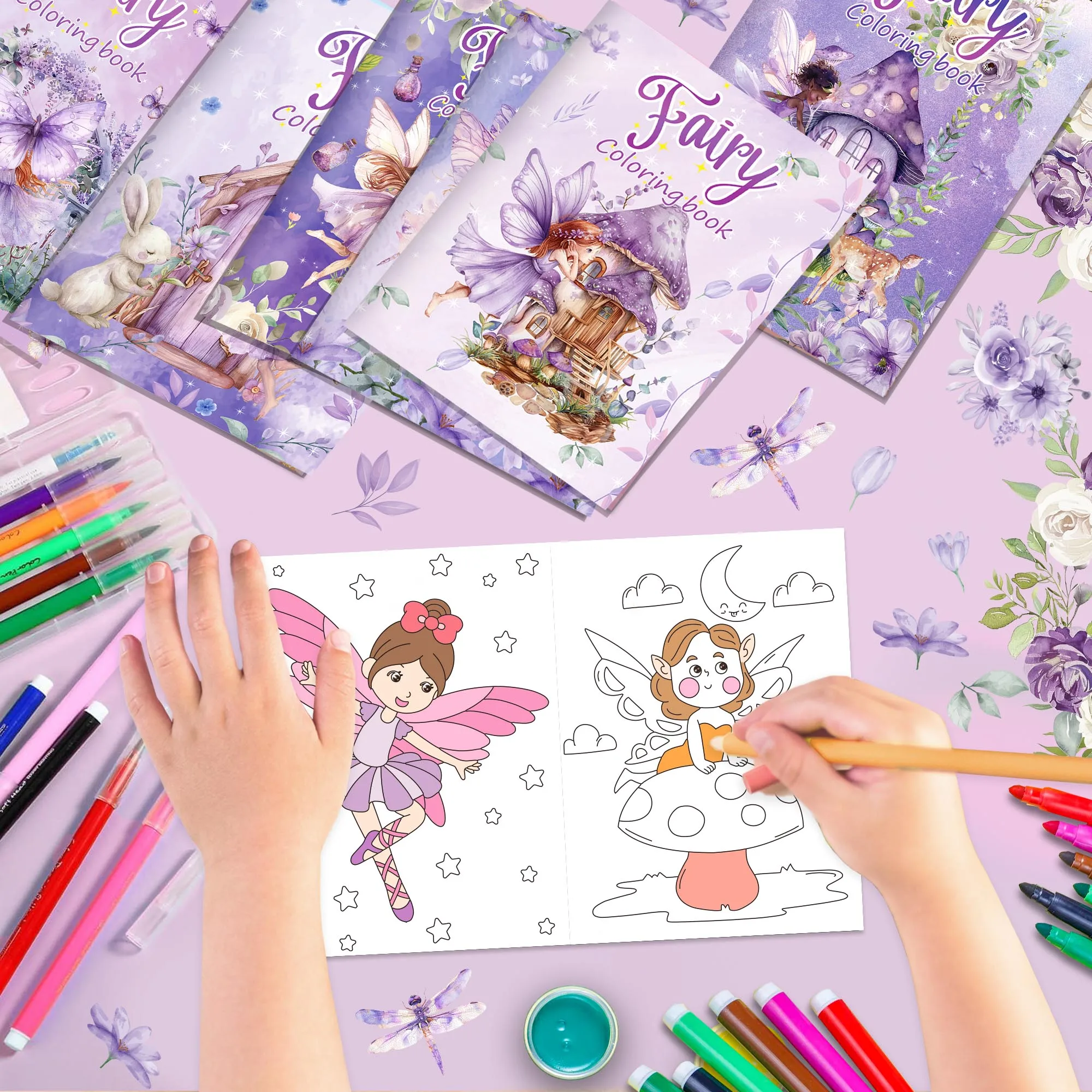 6/12/24Pcs Fairy Tale Mini Coloring Books Fairy Mushroom House Unicorn Drawing Book Birthday Party Favor Goodie Fillers Supplies