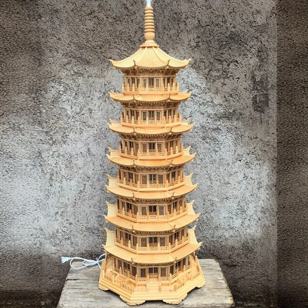 

Wood carving seven-story octagonal wooden tower ornament handicrafts gift collection