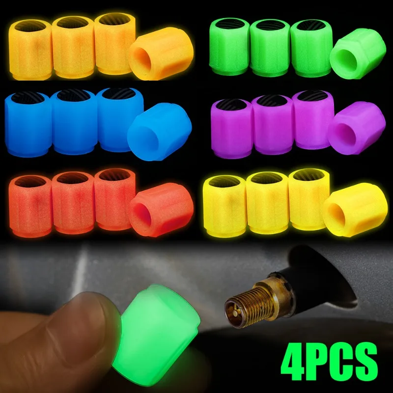 4 قطعة غطاء صمام متوهجة صمامات الإطارات الفلورسنت للسيارة دراجة نارية مقاومة للتآكل ديكورات مقاومة للماء