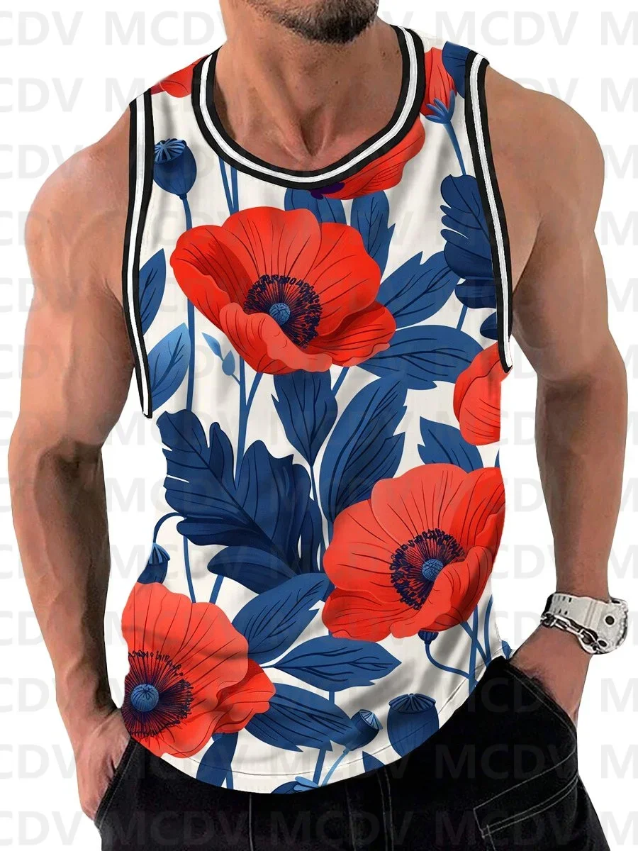 Casual Cartoon Pattern Print Crew Neck Tank Top 3D Printed Tank Tops Men Summer Tops