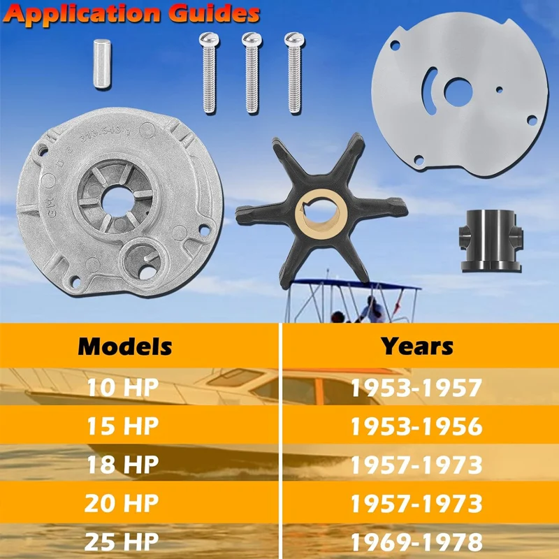Water Pump Impeller Kit 0382468 382468 Fits for Johnson Evinrude BRP OMC 10 15 18 20 HP Housing,  Part#777806 18-3377 46-13179