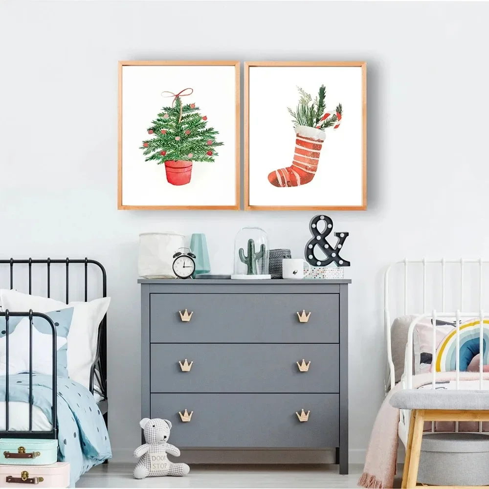 Cartoon Christmas Holiday Tree Sock Snowman Car Dog Wall Art Canvas Painting Posters And Prints Wall Pictures Kids Room Decor view 4