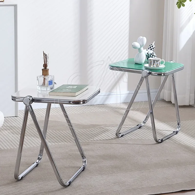 Fashionable Clear Folding Coffee Table Compact Side Table for Living Room Sofa Balcony