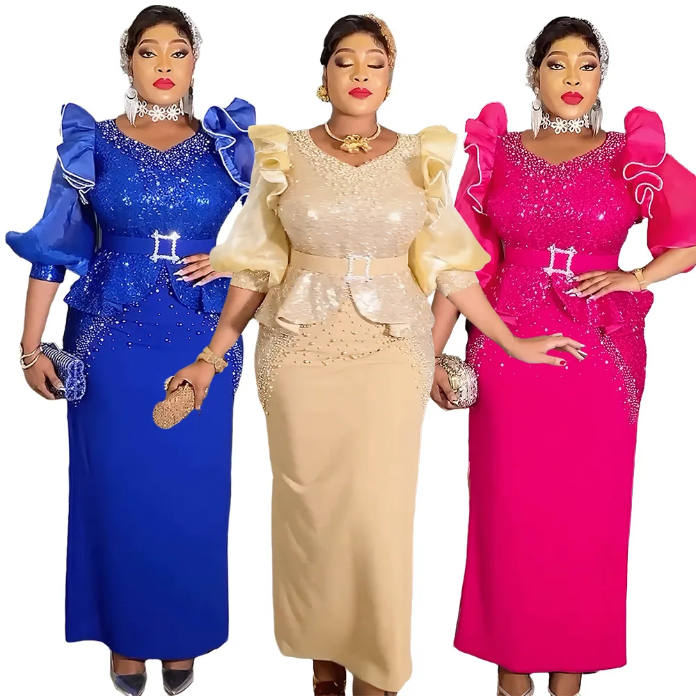 

Африканские вечерние платья для женщин, большие размеры, свадебное платье с блестками, элегантное Анкара Дашики, африканская одежда, турецкий кафтан, халат