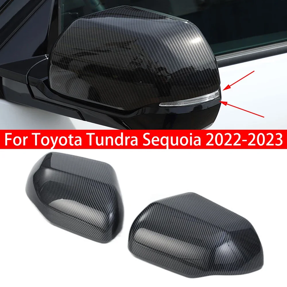 

For Toyota Tundra Sequoia 2022-2023 Car Rearview Side Mirror Cover Wing Cap Sticker Exterior Door Rear View Case Trim Carbon