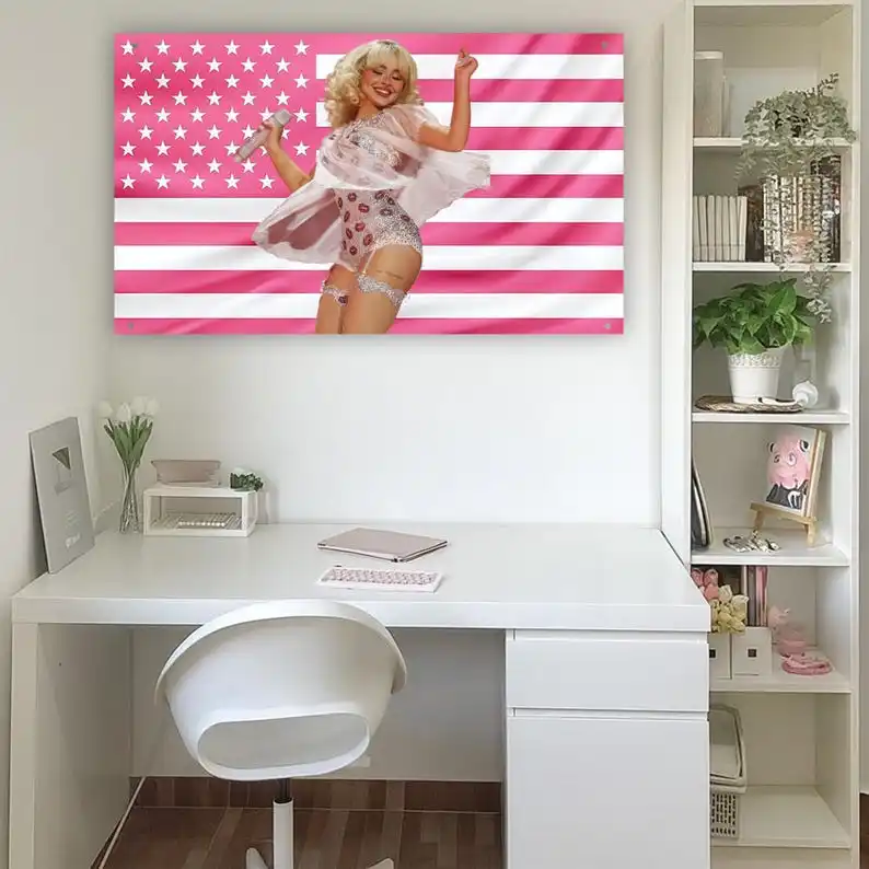 Sabrina Carpenter Pink Flag | Cute Pop Star Tapestry | Pink USA Aesthetic Wall Decor | Trendy Dorm & Bedroom Art Outdoor Decors