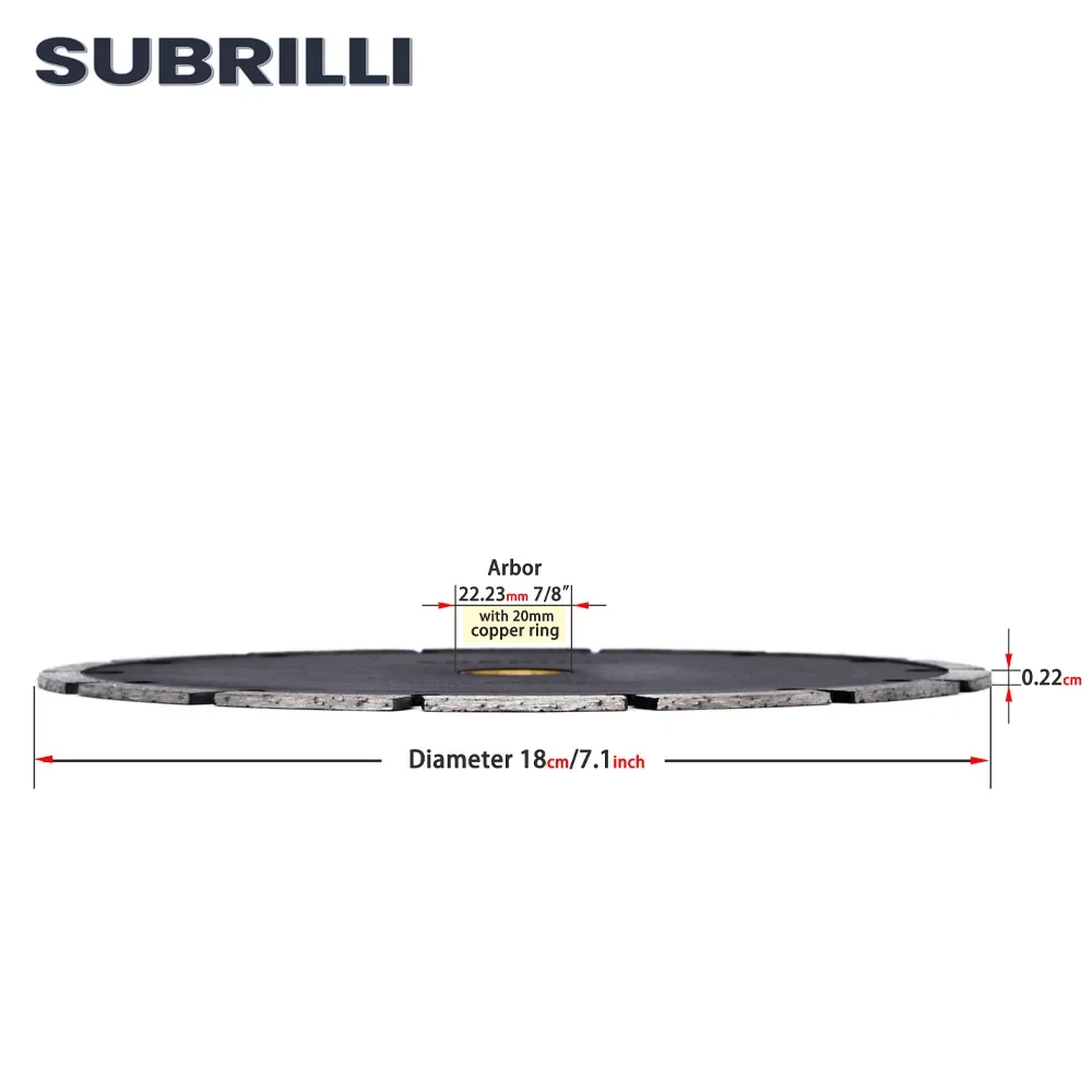 Subrilli-コンクリート大理石石タイル用の7インチ丸鋸刃,ドライおよびウェット使用,セラミックおよび大理石石切断用,180mm