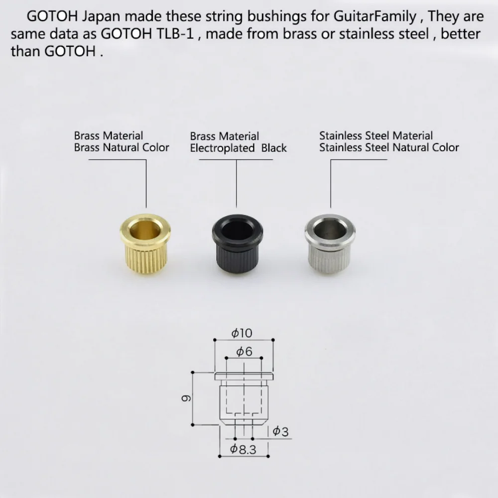 8MM Brass/ Stainless Steel Through Body String Ferrules / String Bushings for Electric Guitar  JP(Origin)