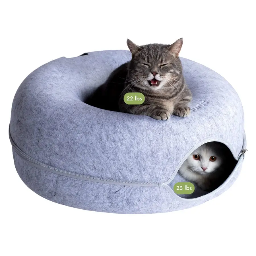 

Peekaboo Cat Cave Donut for Multiple amp Large Cats up to 3045 lbs, 3in1 Self Warming Cat Bed, Tunnel amp Scratcher for Indoor C