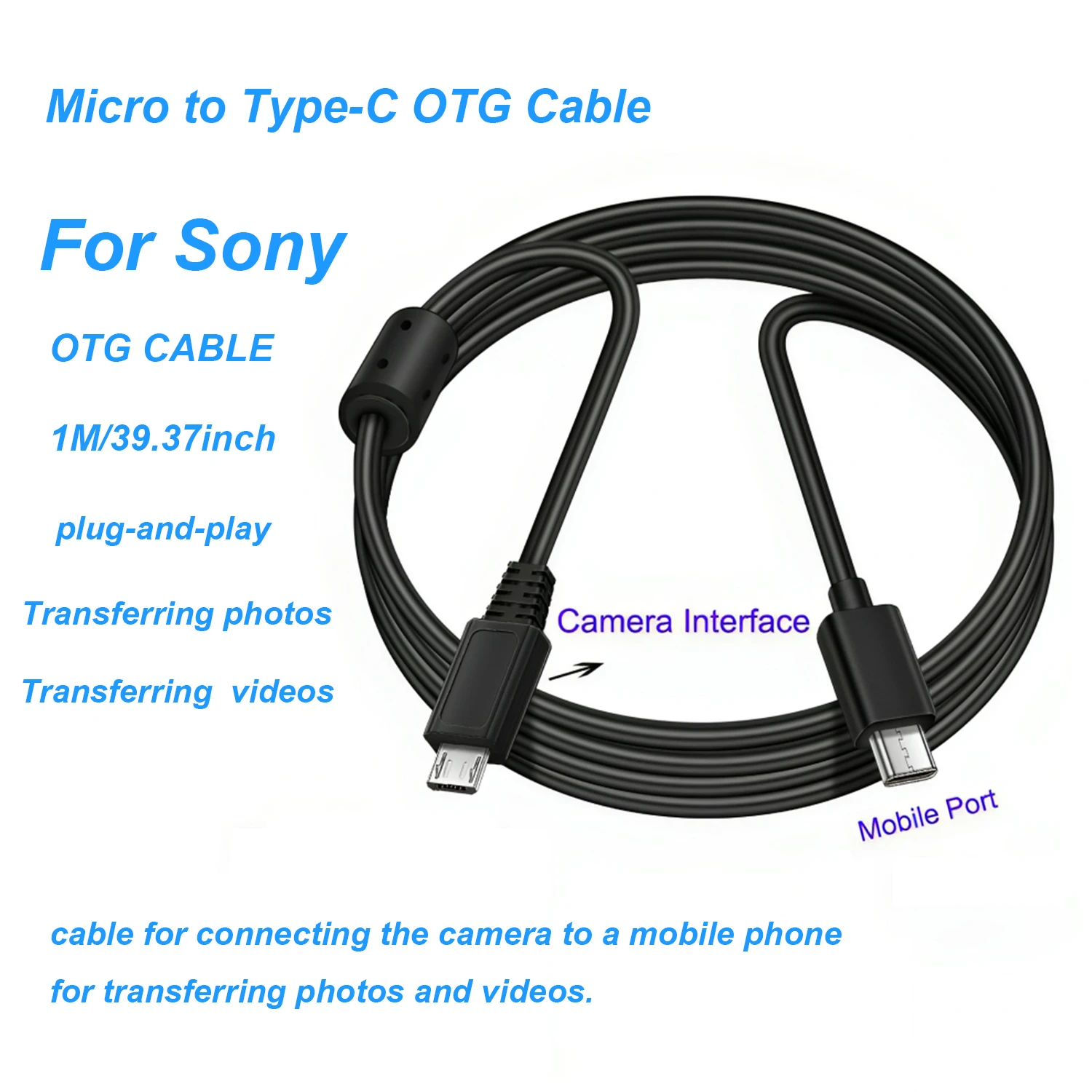 Kabel Micro 5Pin do Type-C OTG do SONY NEX-3N F3 5T 6L A7 A7II, kabel do pobierania danych do podłączania aparatów Sony do smartfonów. — zdjęcie produktu 6