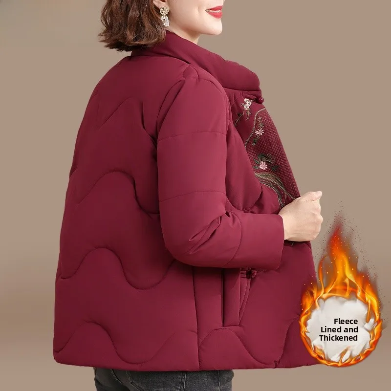 

Red Thiened Fce Women's Cotton Jaet for Mommy andmother Winter Clothes Faionable Loose Sle ort Zipper Coat