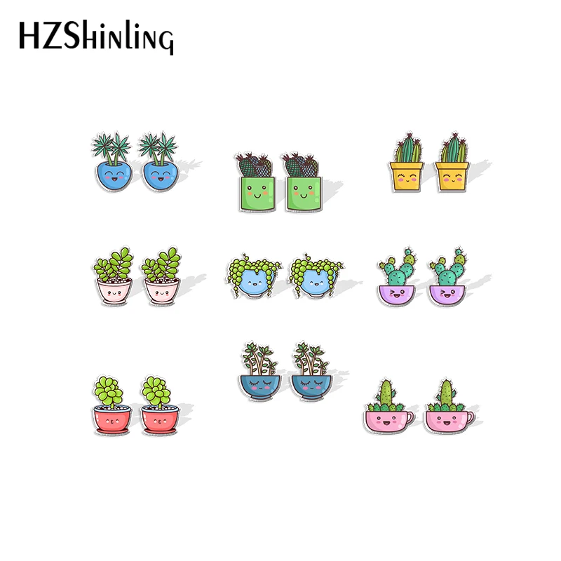 2021 New Cute Succulents Stud Earring Green Plants Acrylic Resin Earrings Epoxy Handmade Jewelry Gifts Friends