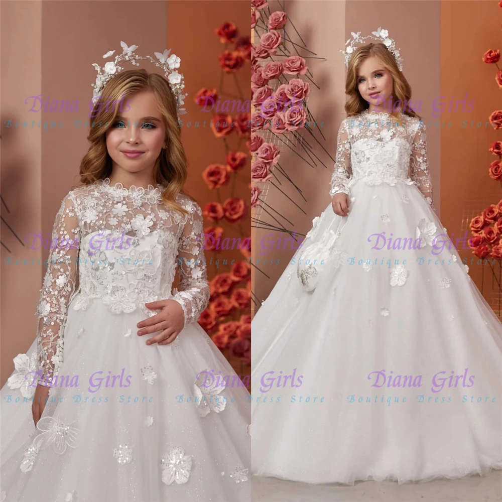 

2025 новое качественное великолепное платье с цветочным узором для девочек, пышное тюлевое платье с изысканной цветочной аппликацией для детей, вечерние платья на день рождения