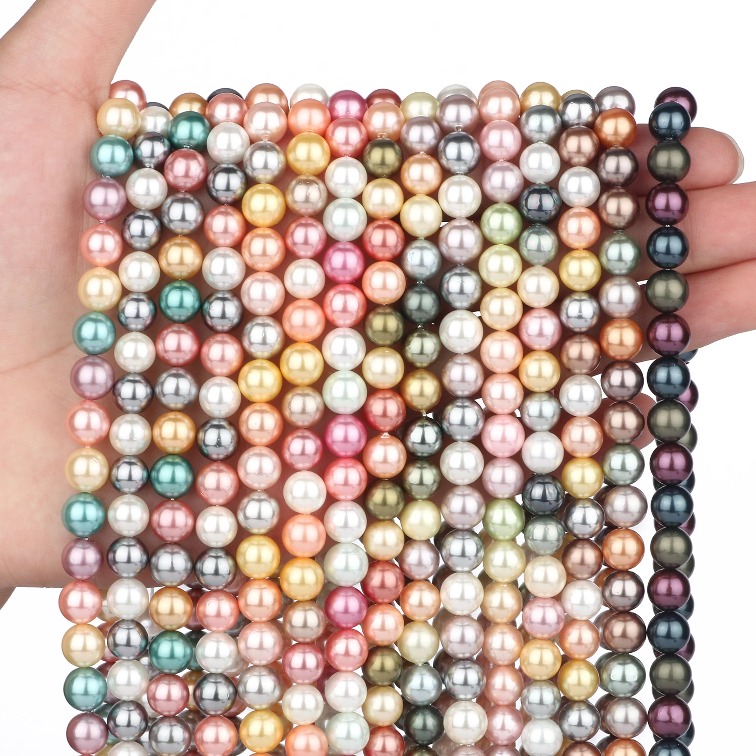 Mixed Color Round Shell Pearls Beads Natural Shell Loose Spacer Beads for Jewelry Making DIY Charm Bracelet Earrings 15inch