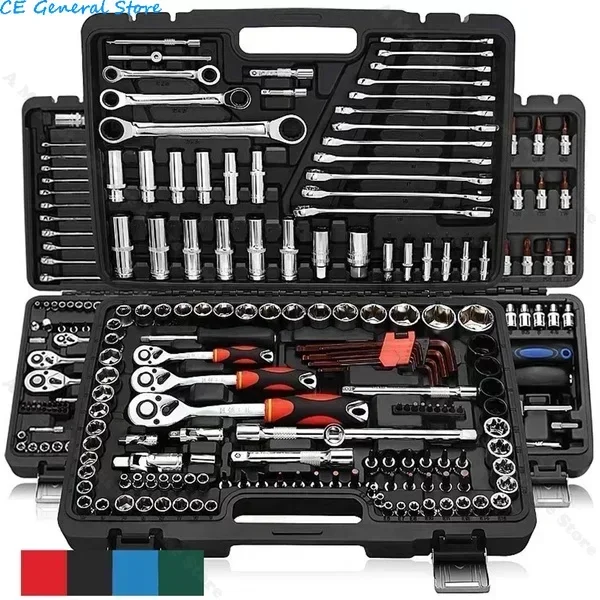 46pcs Socket Ratchet Car Repair Tool Wrench Set Head Ratchet Pawl Socket Spanner Screwdriver Professional Metalworking Tool Kit