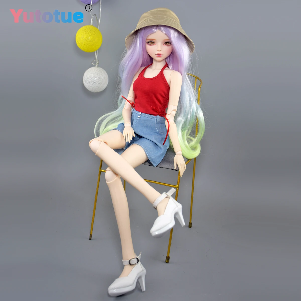 ตุ๊กตา YUTOTUE สูง 56 ซม. ตุ๊กตาผู้หญิง วิกผมไล่สี เสื้อกั๊ก กางเกงขาสั้น รองเท้า หมวก ชุดครบ 1/3 สเกล ตุ๊กตา BJD