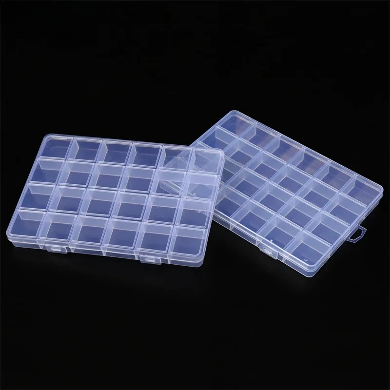 15 24 28 Gitter transparent fixiert mit Schlitz Perlen Anti-String-Gitter Kunststoff-Aufbewahrungsbox Schmuck Klassifizierung Teile Division Box